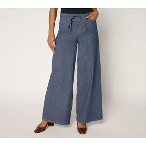 Peace Love World Women's Pants Sz 12 Tie-Waist Wide Leg Denim Jeans Blue A693601